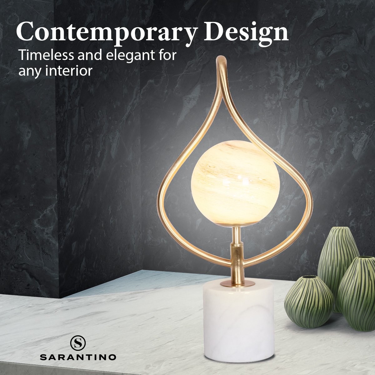 Sarantino Sculptural Orange Glass Table Lamp With White Marble Base - Image 5