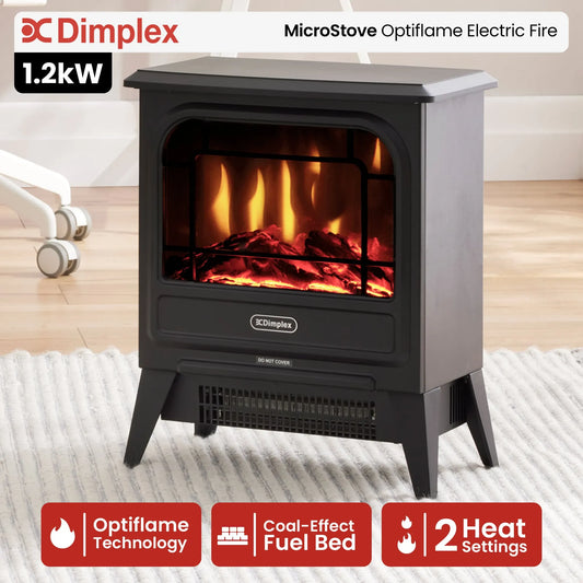 Dimplex MicroStove 1.2kW Portable Electric Fire Stove Heater, Optiflame Coal Effect, Freestanding Cast Iron Black - Image 2