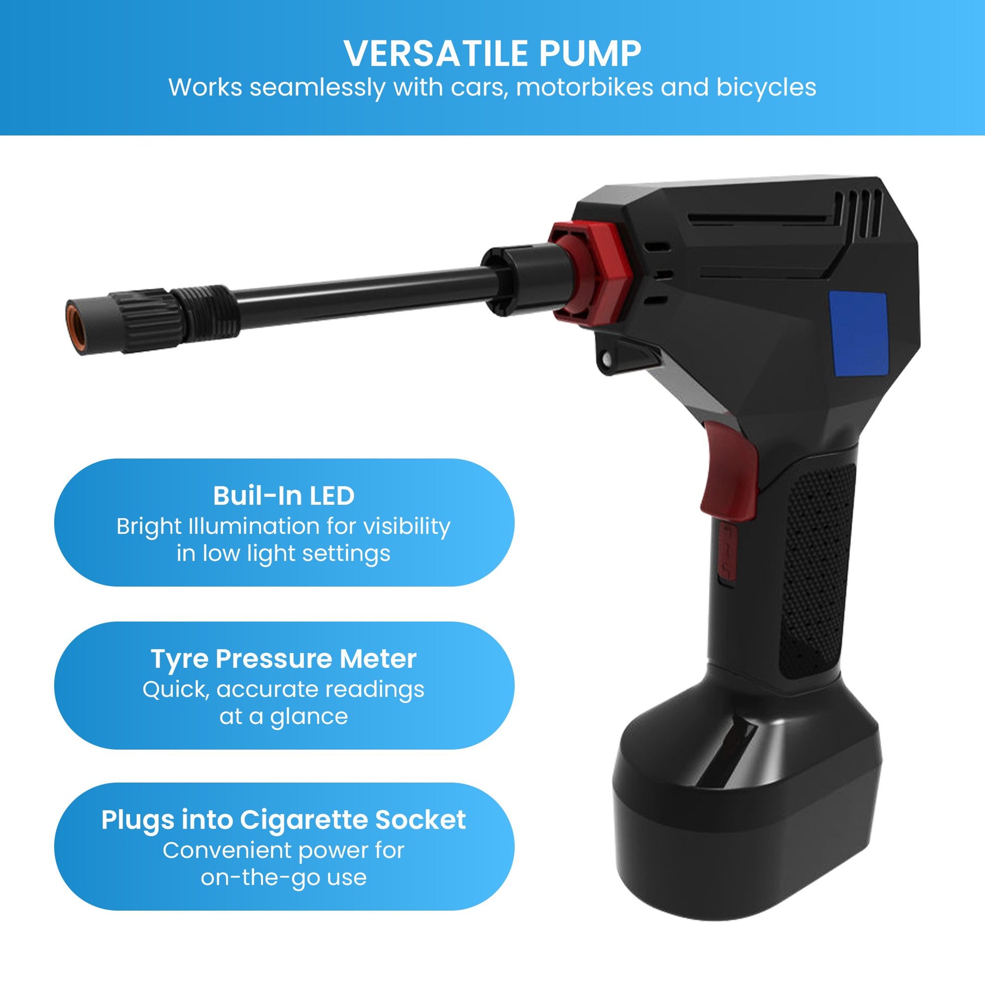 MEC Maxim ATP 12V Tyre Pump Portable Electric Car Tyre Air Pump with LED Light Digital Pressure Metre - Image 4