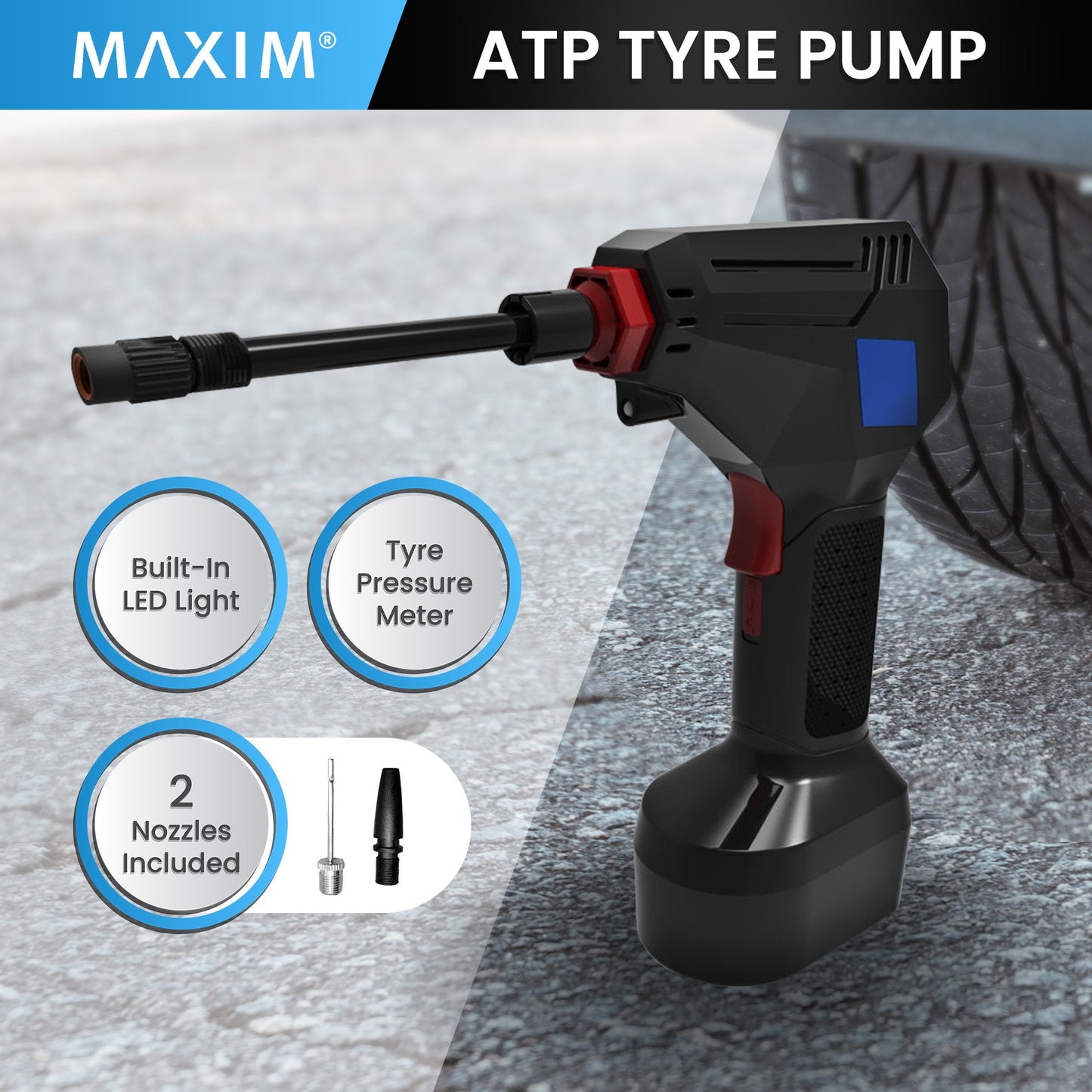 MEC Maxim ATP 12V Tyre Pump Portable Electric Car Tyre Air Pump with LED Light Digital Pressure Metre - Image 6