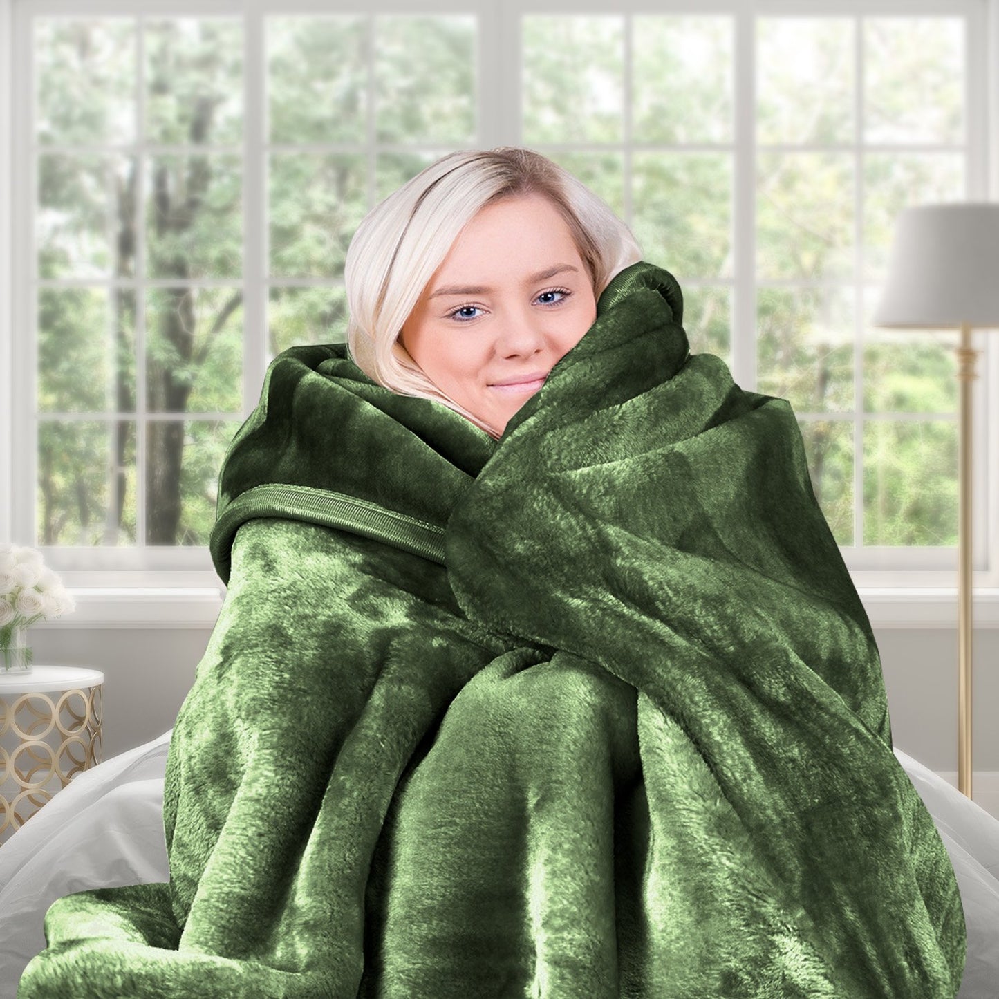 Laura Hill 600gsm Faux Mink Blanket Queen Size Double-sided Throw Rug Large Super Luxurious Soft - Green - Image 2