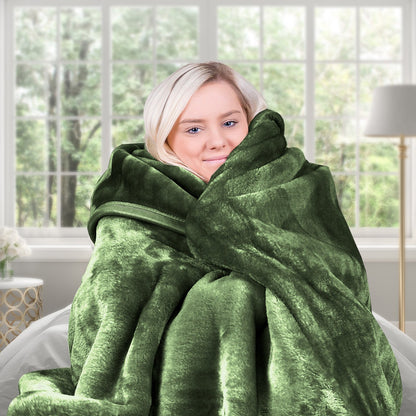 Laura Hill 600gsm Faux Mink Blanket Queen Size Double-sided Throw Rug Large Super Luxurious Soft - Green - Image 2
