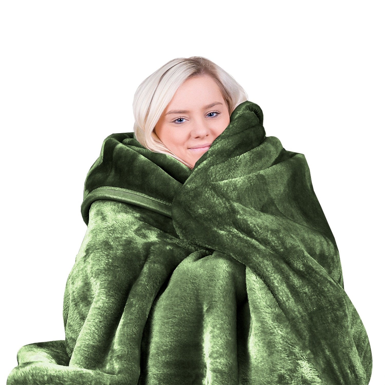 Laura Hill 600gsm Faux Mink Blanket Queen Size Double-sided Throw Rug Large Super Luxurious Soft - Green - Image 4