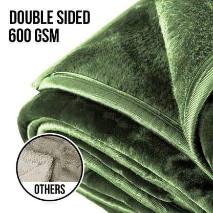 Laura Hill 600gsm Faux Mink Blanket Queen Size Double-sided Throw Rug Large Super Luxurious Soft - Green - Image 6