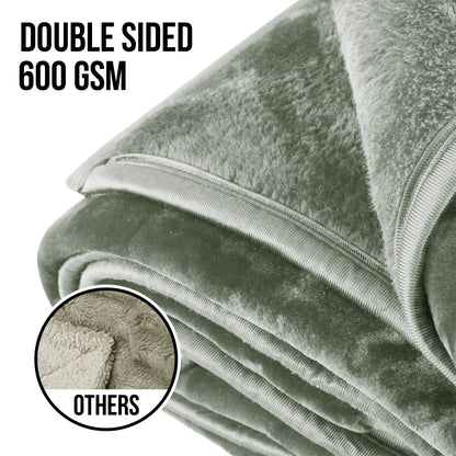 Laura Hill 600-GSM Mink Blanket Queen Size Double-Sided Soft Plush Bed Faux Throw Rug 220 X 240cm Sage - Image 5