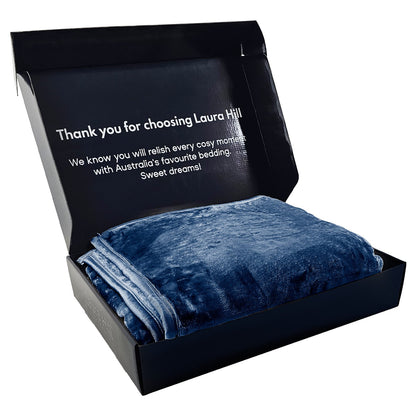 Laura Hill 800-gsm Faux Mink Throw Rug Blanket Queen Size Double-sided Large 220 X 240cm Heavy - Blue - Image 4