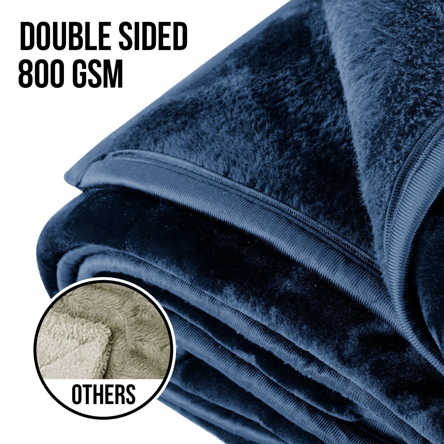 Laura Hill 800-gsm Faux Mink Throw Rug Blanket Queen Size Double-sided Large 220 X 240cm Heavy - Blue - Image 8
