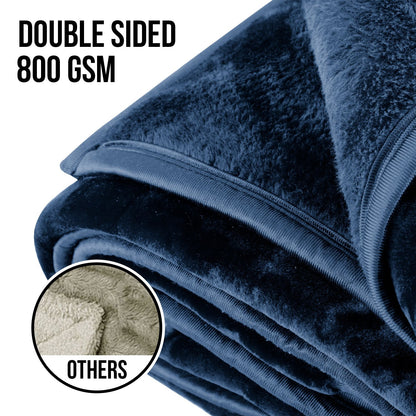Laura Hill 800-gsm Faux Mink Throw Rug Blanket Queen Size Double-sided Large 220 X 240cm Heavy - Blue - Image 8