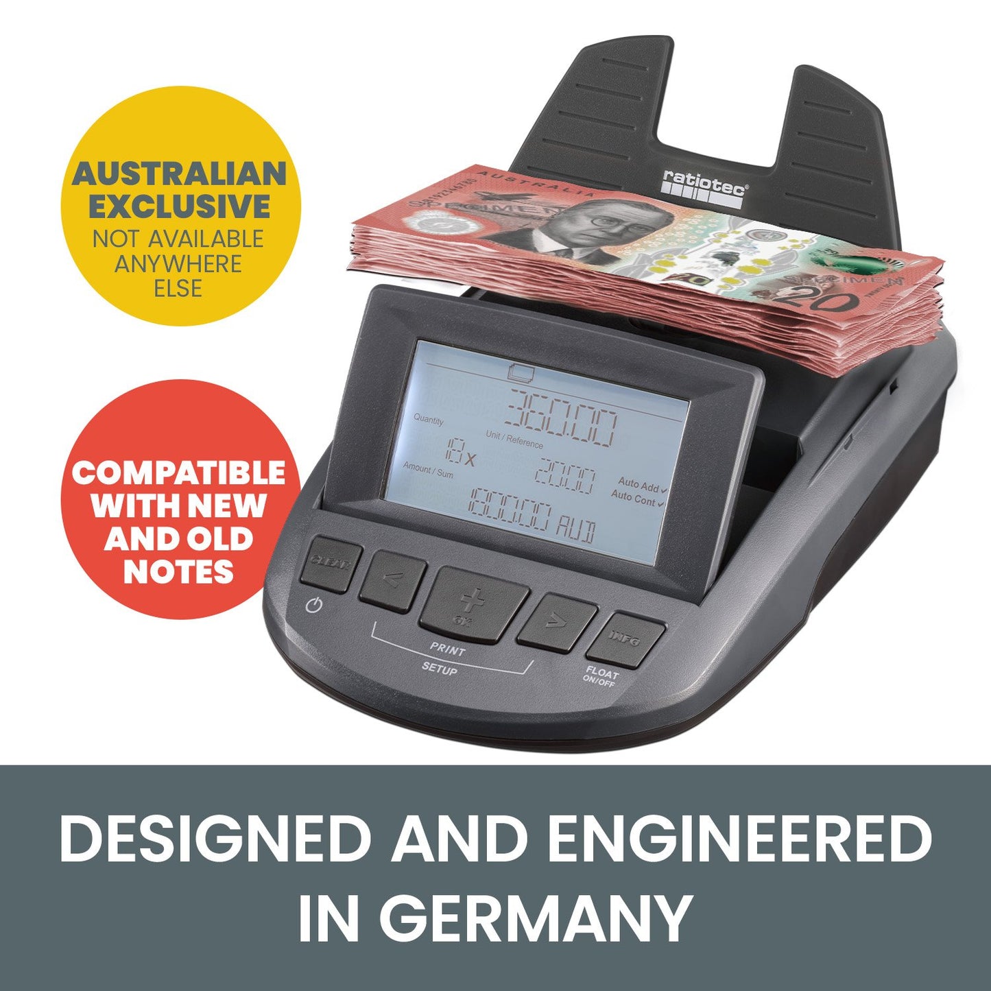 Ratiotec Digital Coin Note Money Counter Currency Scales Australian Notes Portable - Made In Germany - Image 2
