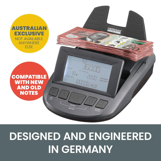 Ratiotec Digital Coin Note Money Counter Currency Scales Australian Notes Portable - Made In Germany - Image 2