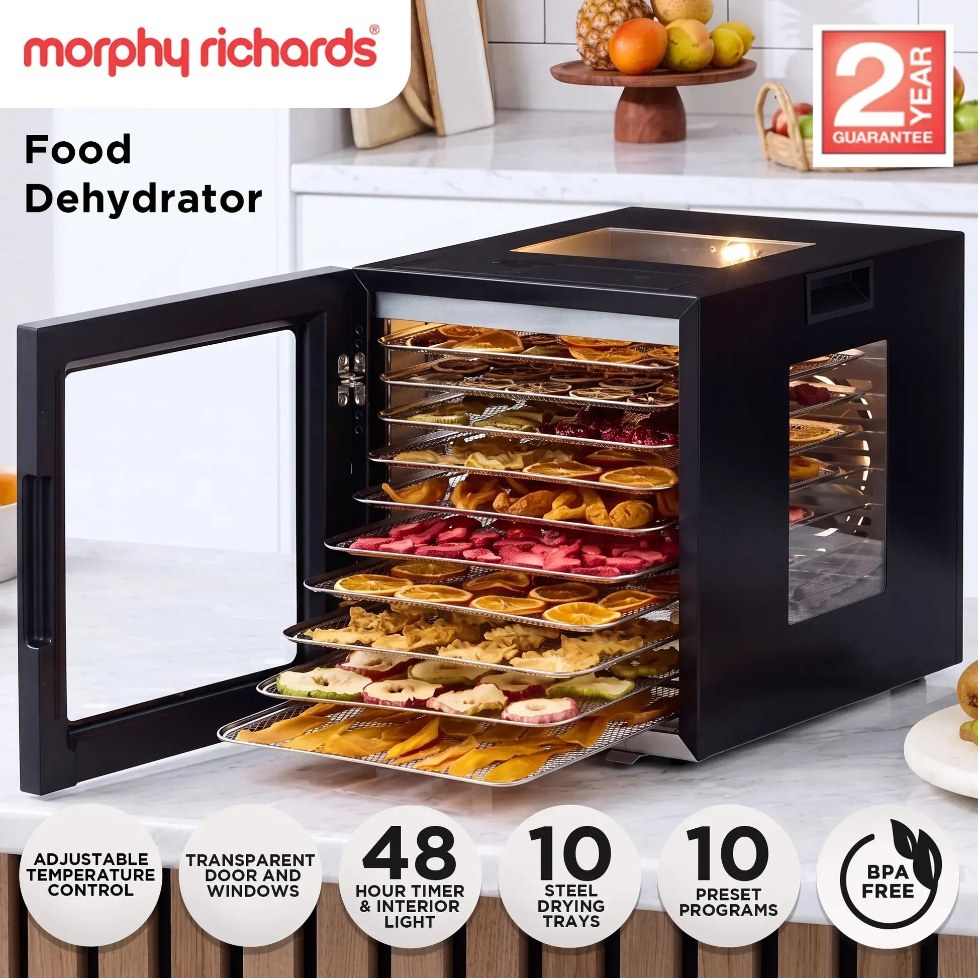 Morphy Richards 10-Shelf Food Dehydrator with 10 Preset Programs and Timer - Image 2
