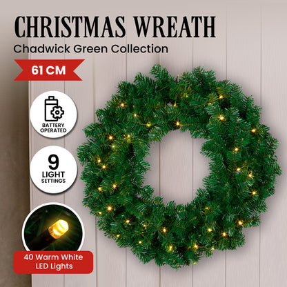 Christabelle 61cm Chadwick Christmas Wreath with LED Lights Front Door Decoration Ornament - Image 3