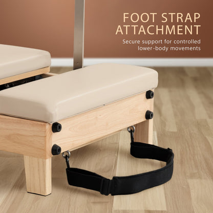 Powertrain Selina Pilates Reformer Machine Wooden Folding Multifunctional Home Gym Equipment with Jumpboard & Sitting Box Oak Beige - Image 9