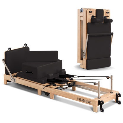 Powertrain Selina Pilates Reformer Machine Wooden Folding Multifunctional Home Gym Equipment with Jumpboard & Sitting Box Oak Black - Image 3