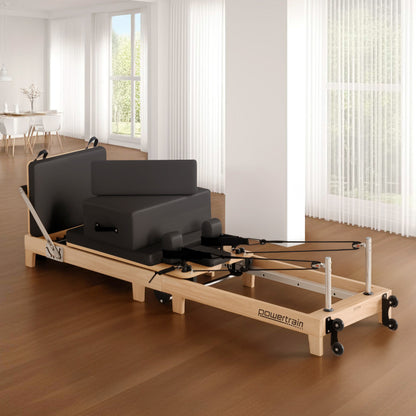 Powertrain Selina Pilates Reformer Machine Wooden Folding Multifunctional Home Gym Equipment with Jumpboard & Sitting Box Oak Black - Image 7