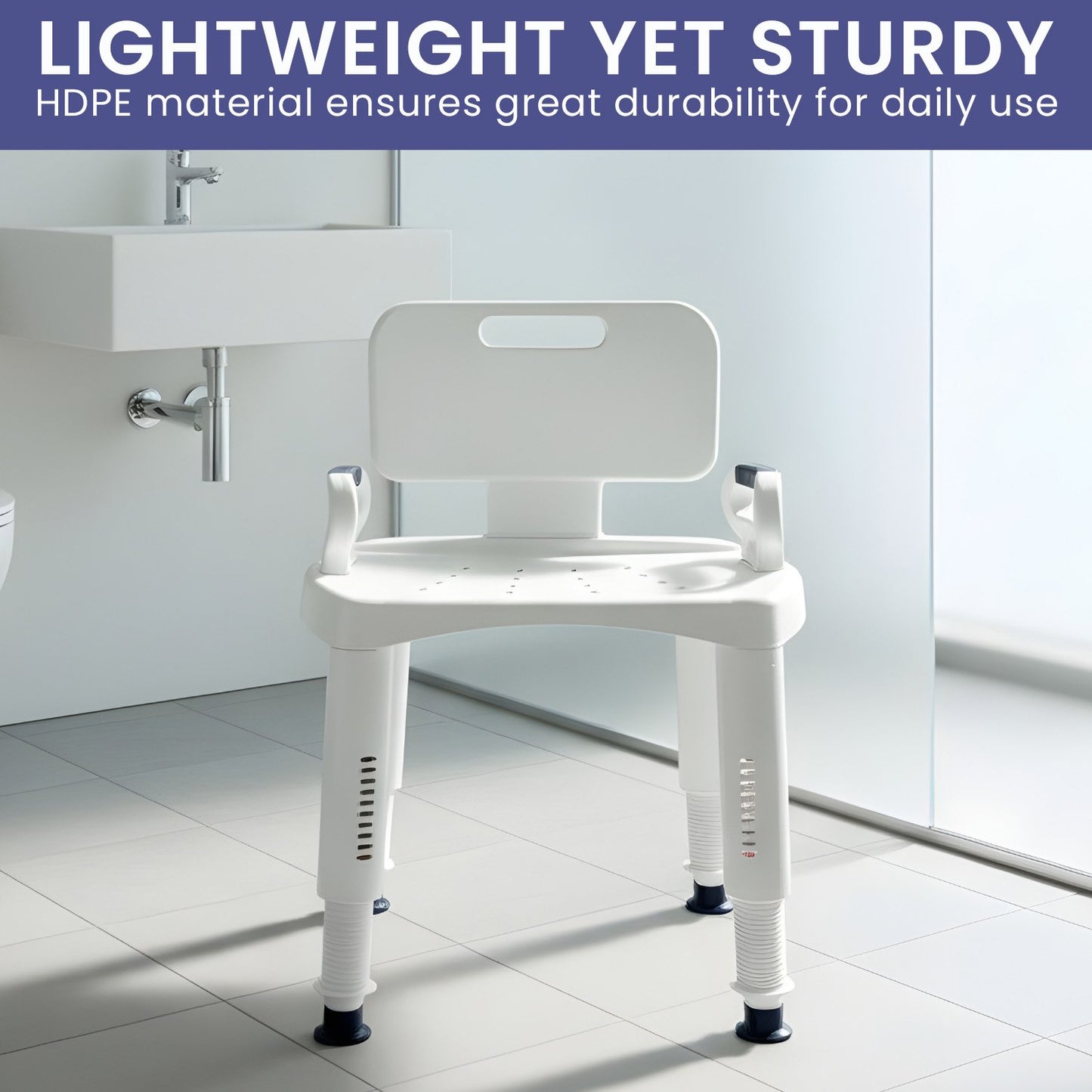 Orthonica Premium Adjustable Shower Chair with Armrests 158kg Capacity - Image 5