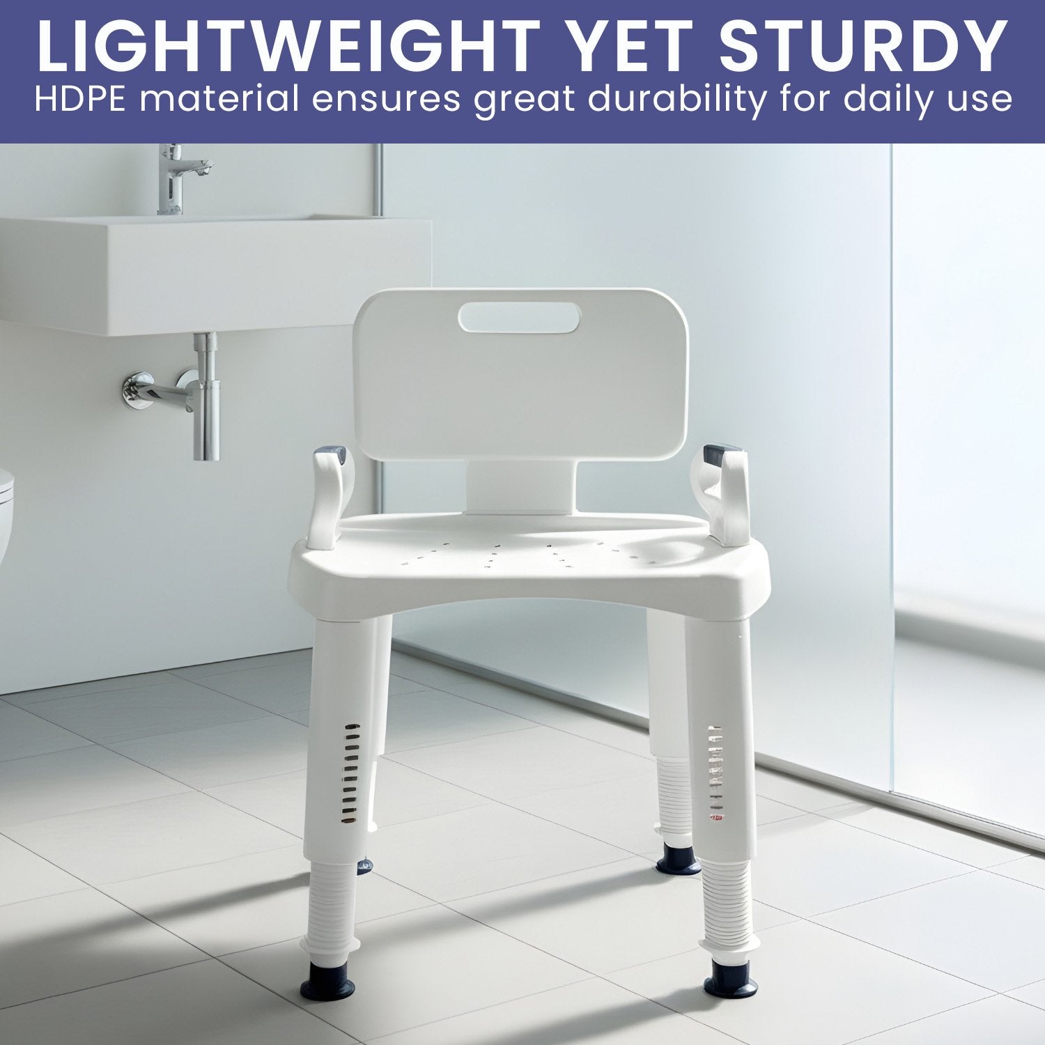 Orthonica Premium Adjustable Shower Chair with Armrests 158kg Capacity - Image 5