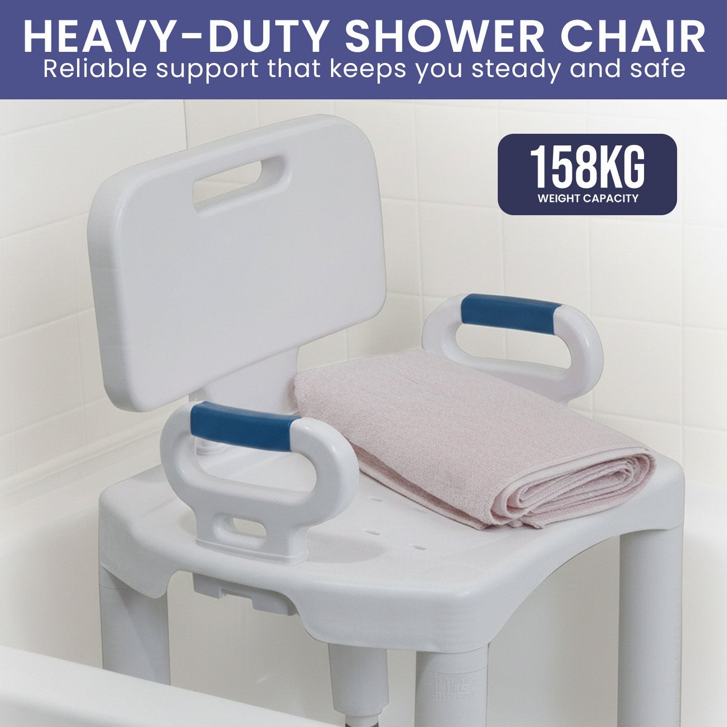Orthonica Premium Adjustable Shower Chair with Armrests 158kg Capacity - Image 7