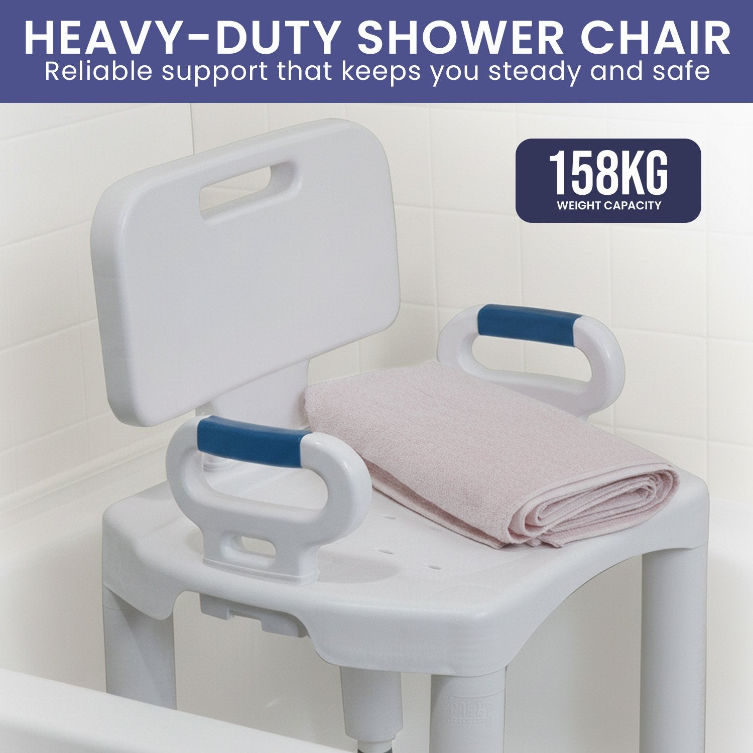 Orthonica Premium Adjustable Shower Chair with Armrests 158kg Capacity - Image 7