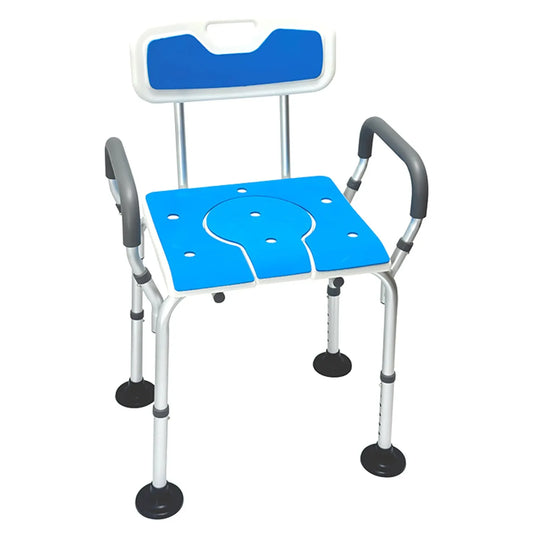 Orthonica Height Adjustable Aluminium Commode Shower Chair with Armrests, Backrest & Soft Padded Toilet Seat