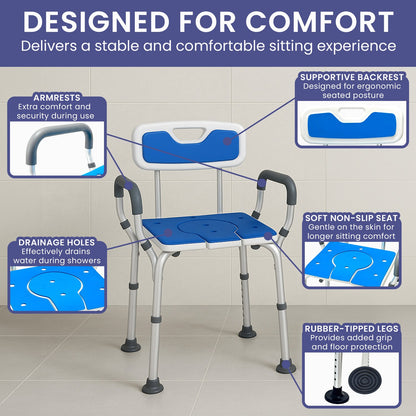 Orthonica Height-Adjustable Aluminium Commode Shower Chair with Armrests Backrest Armrests Soft Stool Seat Aid - Image 4