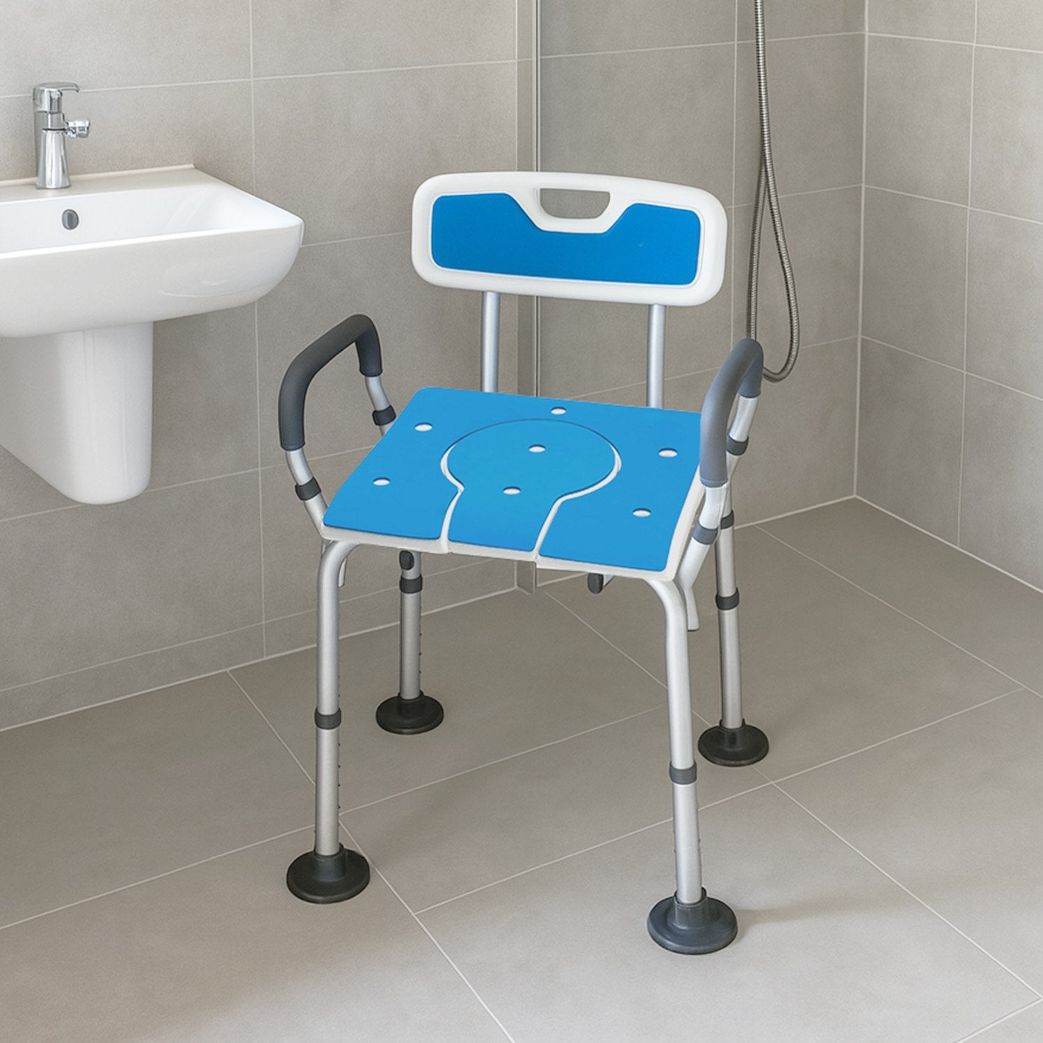 Orthonica Height-Adjustable Aluminium Commode Shower Chair with Armrests Backrest Armrests Soft Stool Seat Aid - Image 6