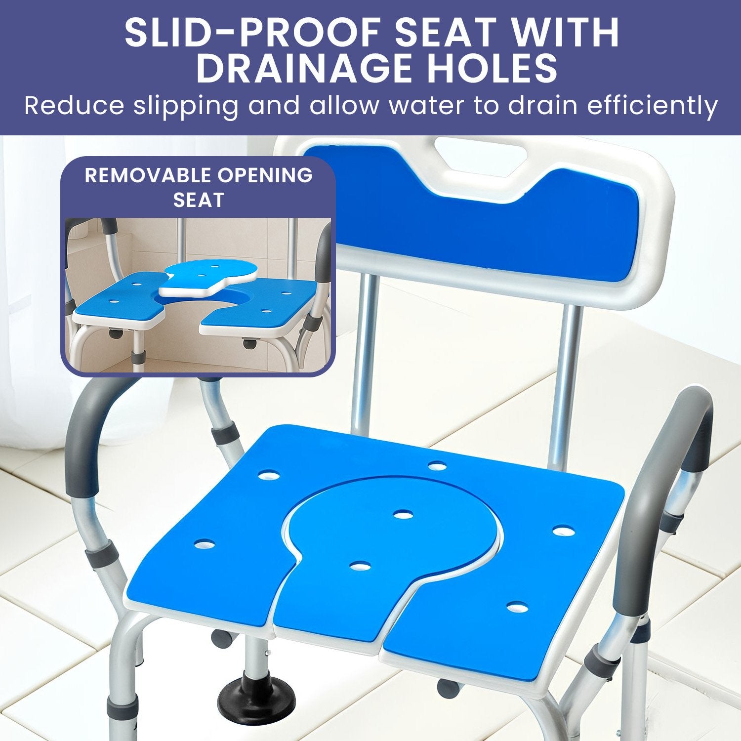 Orthonica Height-Adjustable Aluminium Commode Shower Chair with Armrests Backrest Armrests Soft Stool Seat Aid - Image 8