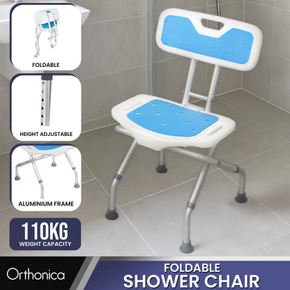 Orthonica Compact & Foldable Commode Shower Chair w/Height Adjustable Aluminium Frame Non Slip Feet HDPE Seat & Backrest - Image 2