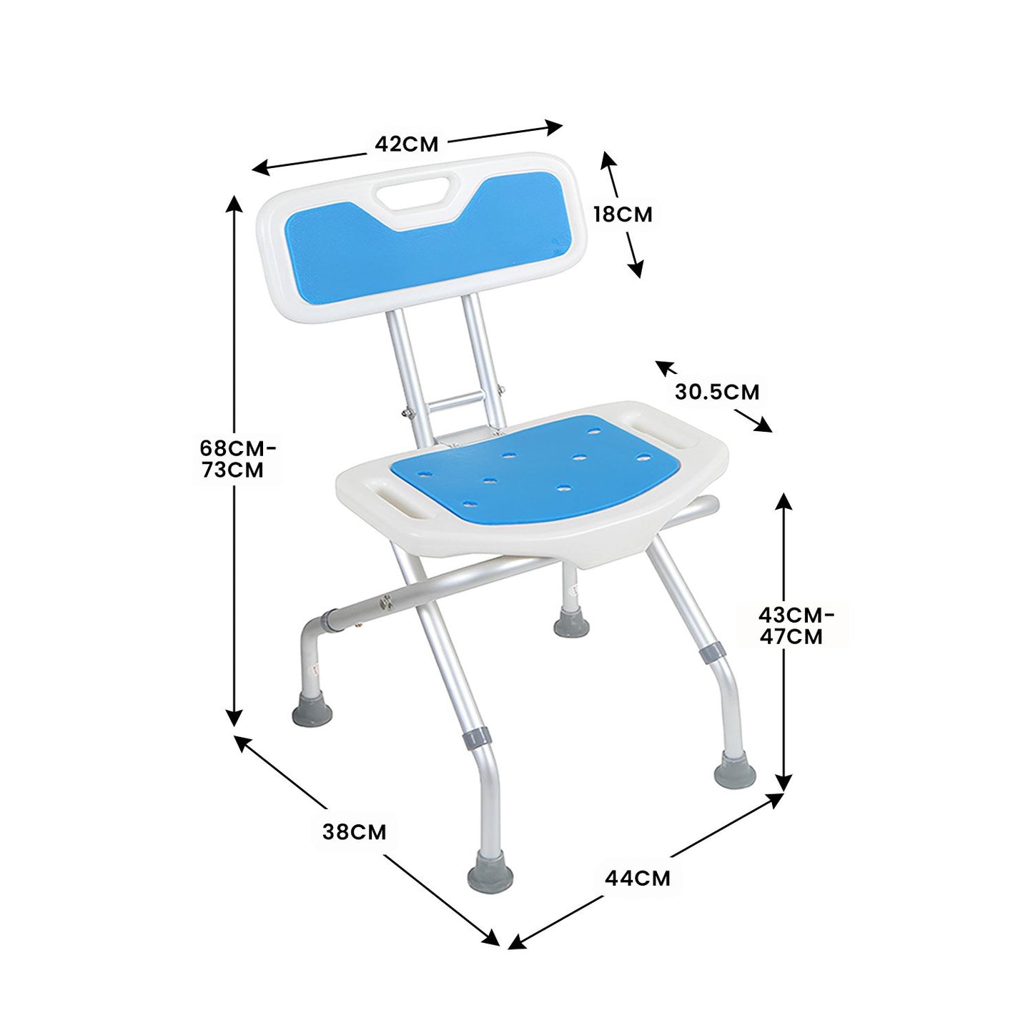 Orthonica Compact & Foldable Commode Shower Chair w/Height Adjustable Aluminium Frame Non Slip Feet HDPE Seat & Backrest - Image 4