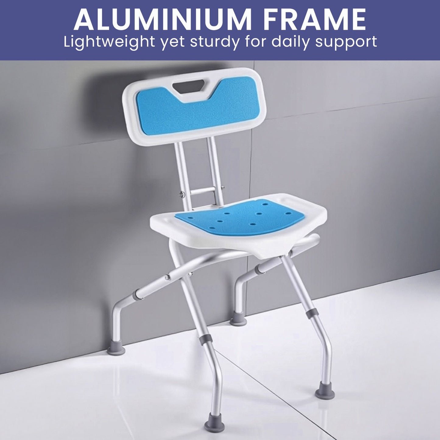 Orthonica Compact & Foldable Commode Shower Chair w/Height Adjustable Aluminium Frame Non Slip Feet HDPE Seat & Backrest - Image 6