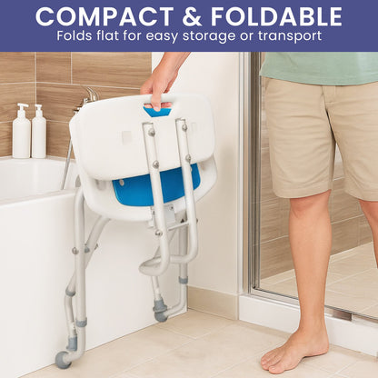 Orthonica Compact & Foldable Commode Shower Chair w/Height Adjustable Aluminium Frame Non Slip Feet HDPE Seat & Backrest - Image 7