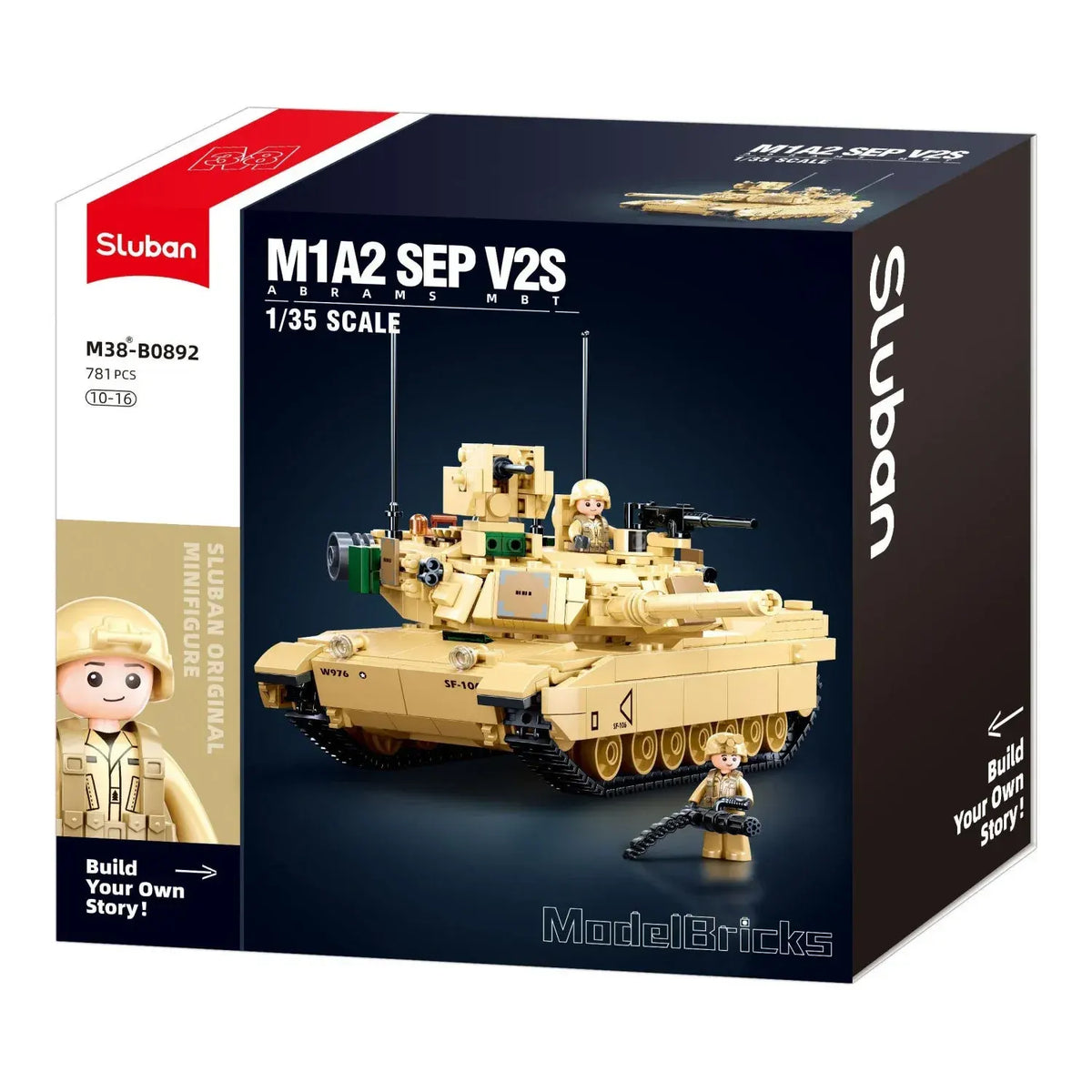 Sluban B0892 Model Kit M1A2 Abrams Main Battle Tank US Army Desert Armor Vehicle Military Building Blocks DIY Set Toy - Image 2
