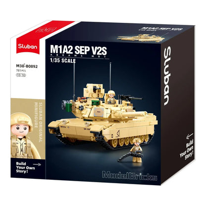 Sluban B0892 Model Kit M1A2 Abrams Main Battle Tank US Army Desert Armor Vehicle Military Building Blocks DIY Set Toy - Image 2