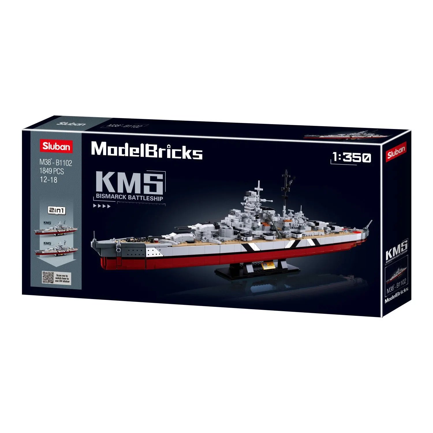 Sluban B1102 Model Kit WWII Bismarck Battleship Large Scale Warship Navy Vessel Boat Military Blocks DIY Construction - Image 3