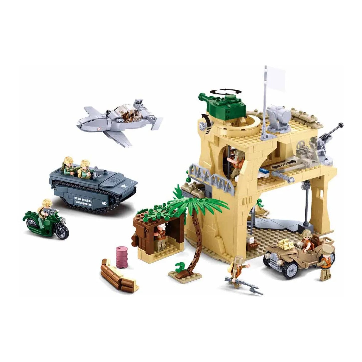 Sluban B1111 Model Kit WWII Battle of Iwo Jima Island Bunker Landing Craft Army Military Base Diorama Blocks DIY Set Toy - Image 3