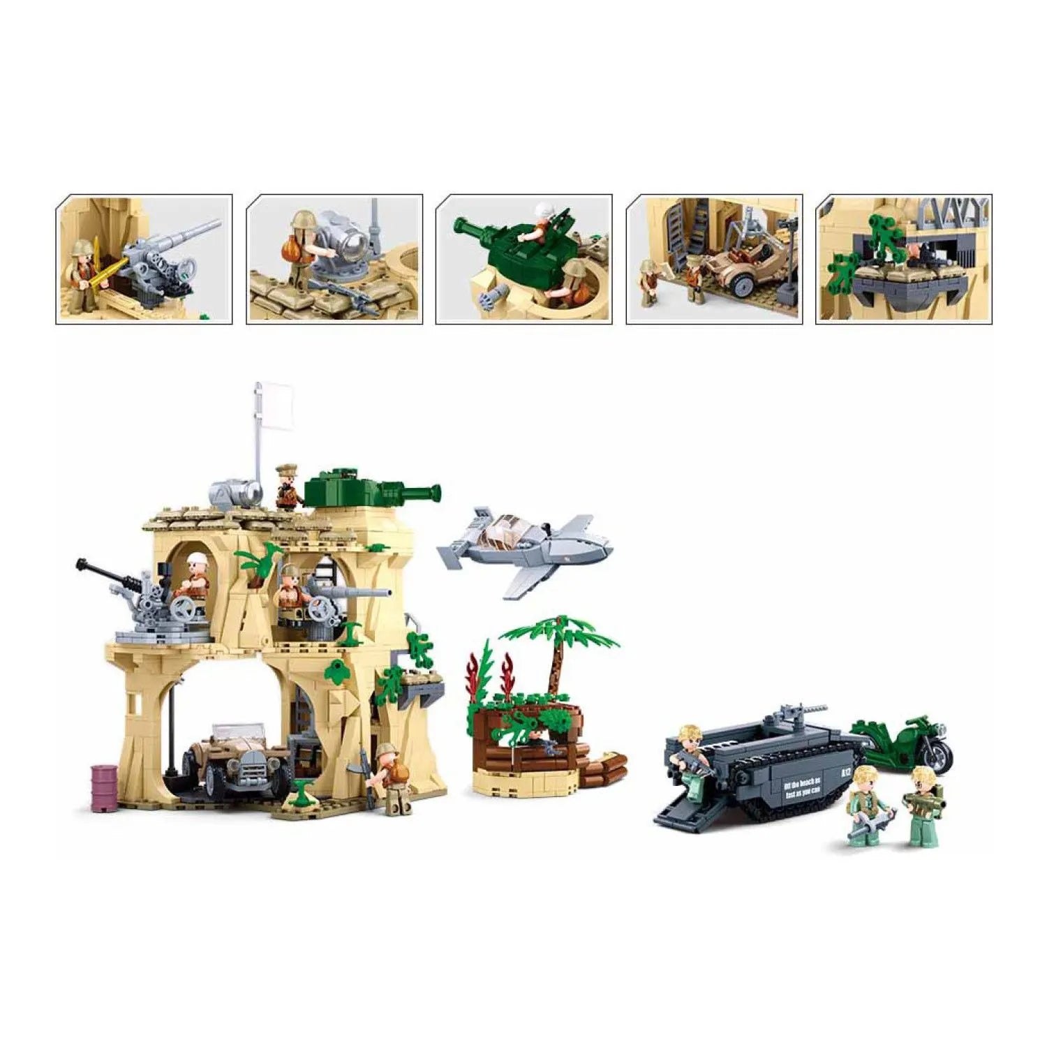 Sluban B1111 Model Kit WWII Battle of Iwo Jima Island Bunker Landing Craft Army Military Base Diorama Blocks DIY Set Toy - Image 4