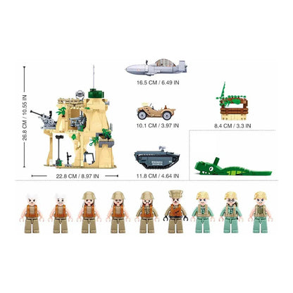 Sluban B1111 Model Kit WWII Battle of Iwo Jima Island Bunker Landing Craft Army Military Base Diorama Blocks DIY Set Toy - Image 5