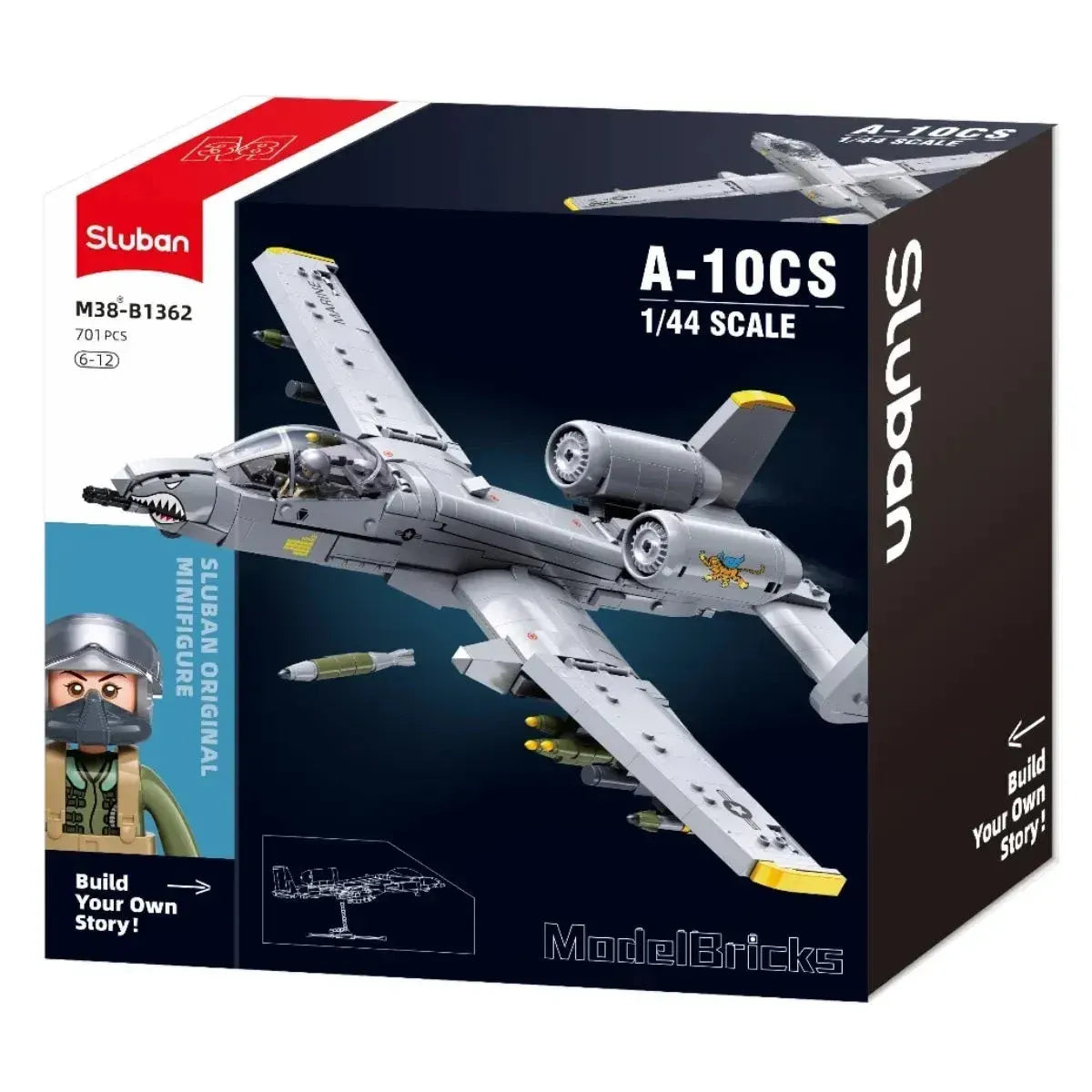Sluban B1362 Model Kit 1:44 A10 Warthog Thunderbolt Attack Jet Fighter Plane USAF Military Building Blocks DIY Set Toy  - Image 2