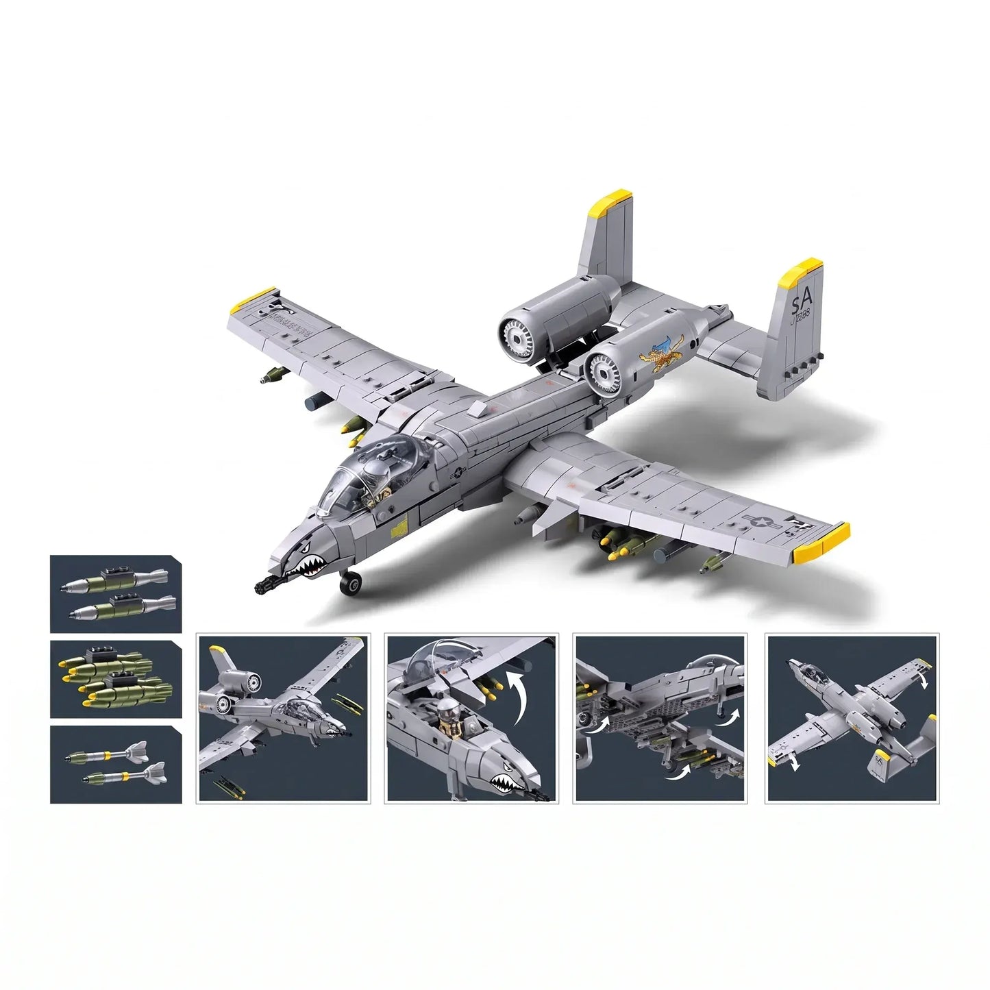 Sluban B1362 Model Kit 1:44 A10 Warthog Thunderbolt Attack Jet Fighter Plane USAF Military Building Blocks DIY Set Toy  - Image 4