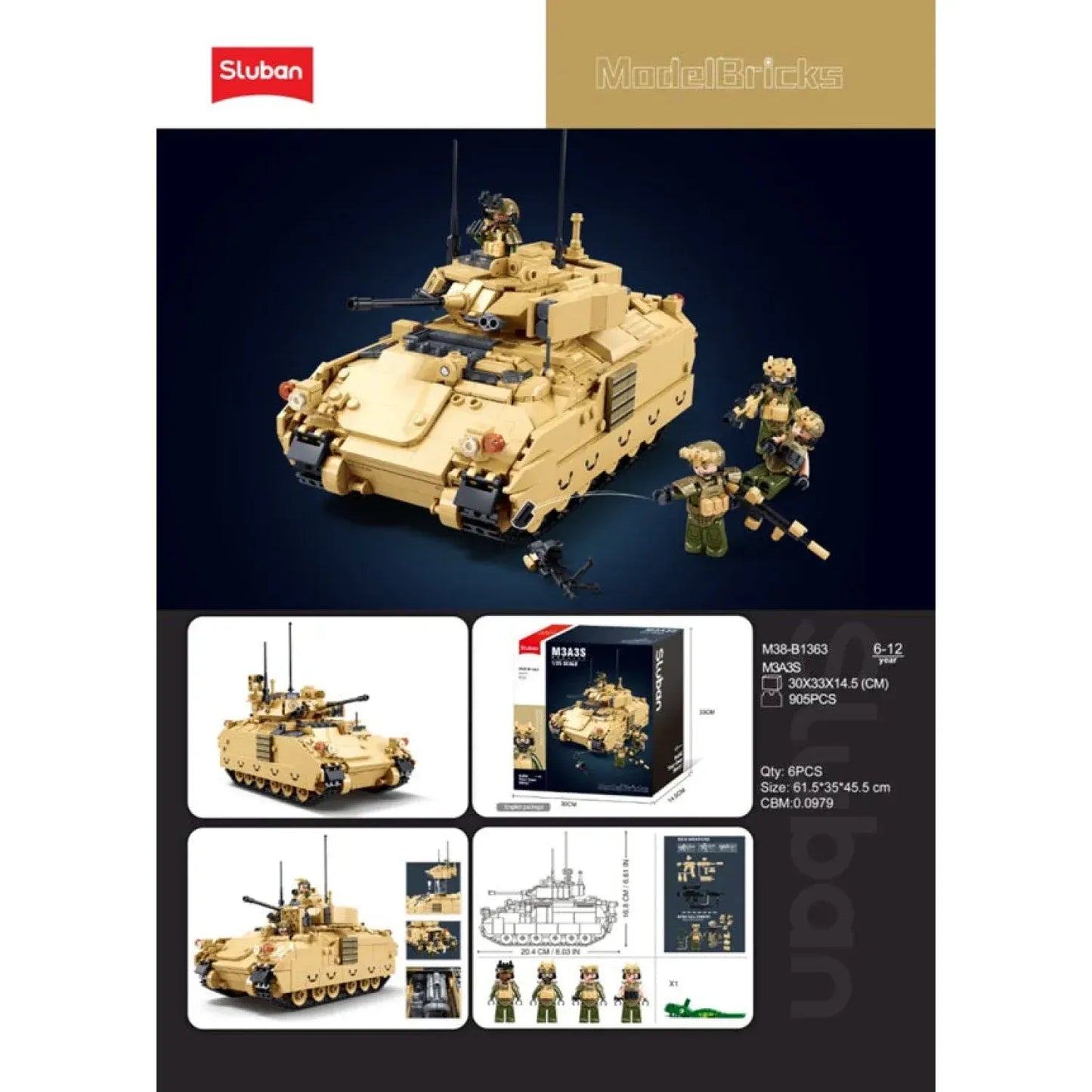 Sluban B1363 Model Kit 1:35 M3A3 Bradley Armored Infantry Vehicle IFV AFV Modern US Army Military Building Blocks DIY Set Toy  - Image 4