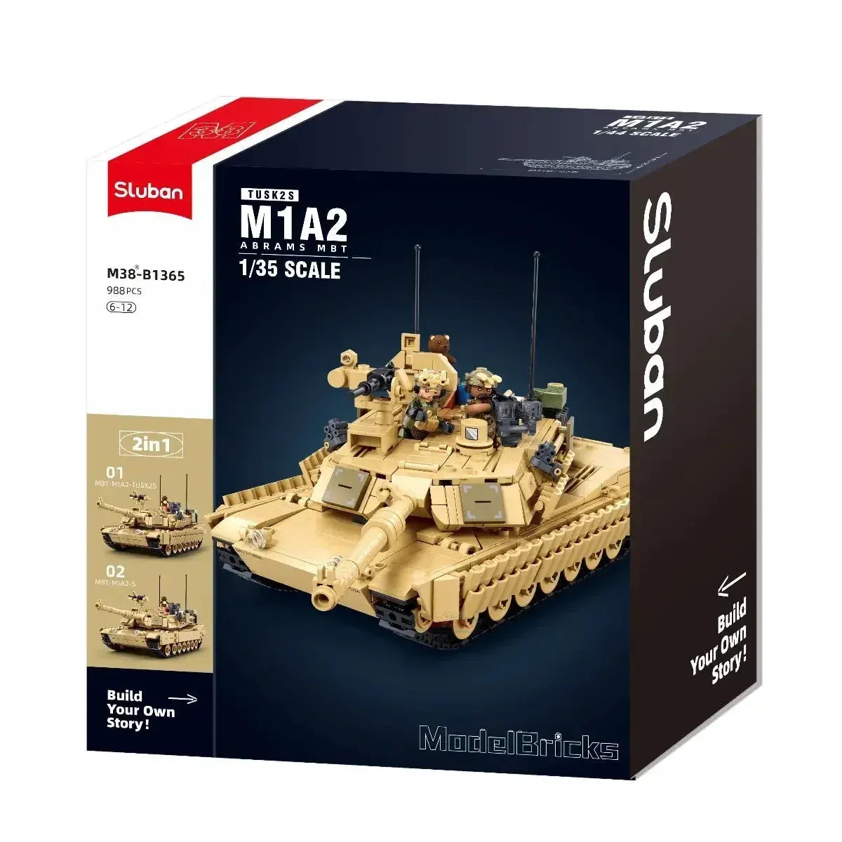 Sluban B1365 Model Kit 1:35 M1A2 Abrams TUSK II Battle Tank MBT Modern US Army Military Building Blocks DIY Set Toy  - Image 2