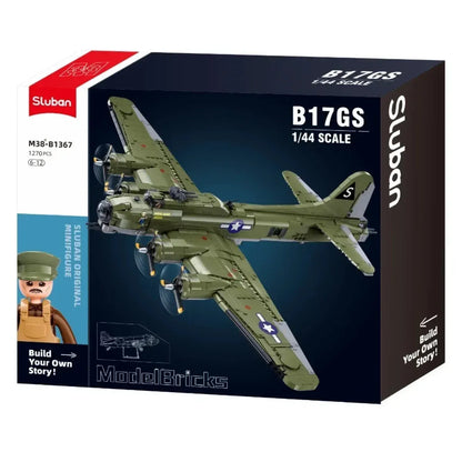 Sluban B1367 Model Kit 1:44 B17 Flying Fortress Heavy Bomber WWII USAAF Army Air Force Military Building Blocks DIY Set Toy  - Image 2