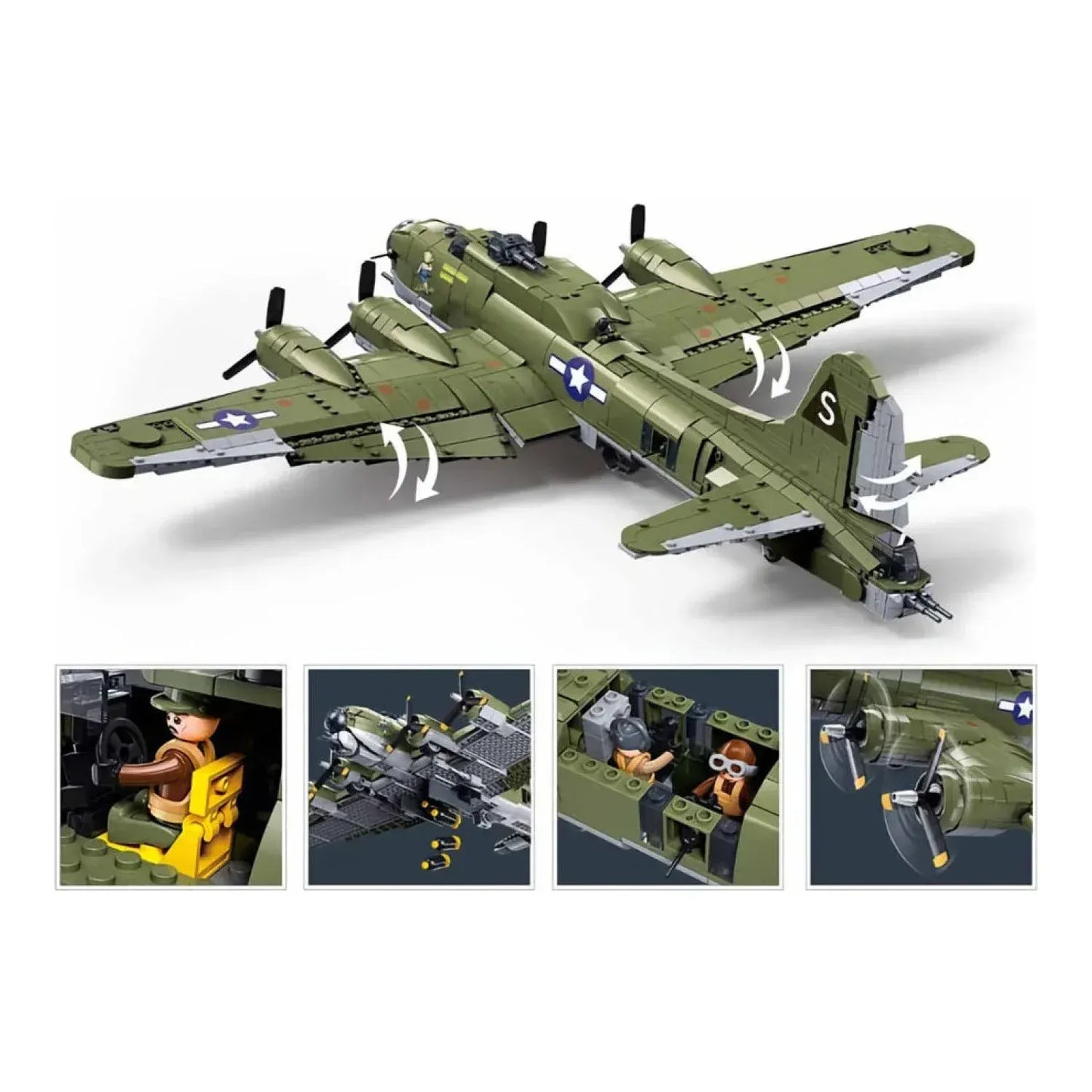 Sluban B1367 Model Kit 1:44 B17 Flying Fortress Heavy Bomber WWII USAAF Army Air Force Military Building Blocks DIY Set Toy  - Image 3