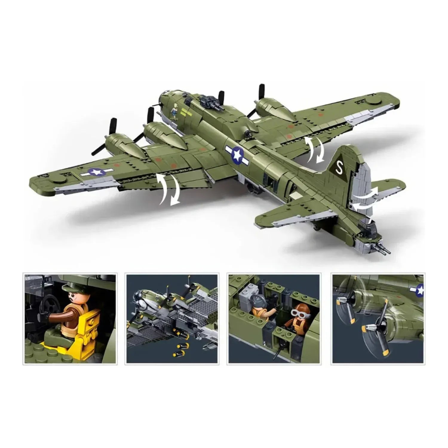 Sluban B1367 Model Kit 1:44 B17 Flying Fortress Heavy Bomber WWII USAAF Army Air Force Military Building Blocks DIY Set Toy  - Image 3