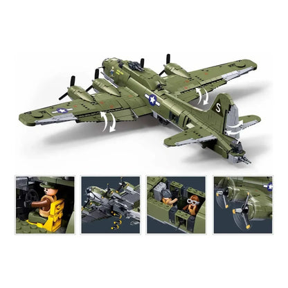 Sluban B1367 Model Kit 1:44 B17 Flying Fortress Heavy Bomber WWII USAAF Army Air Force Military Building Blocks DIY Set Toy  - Image 3