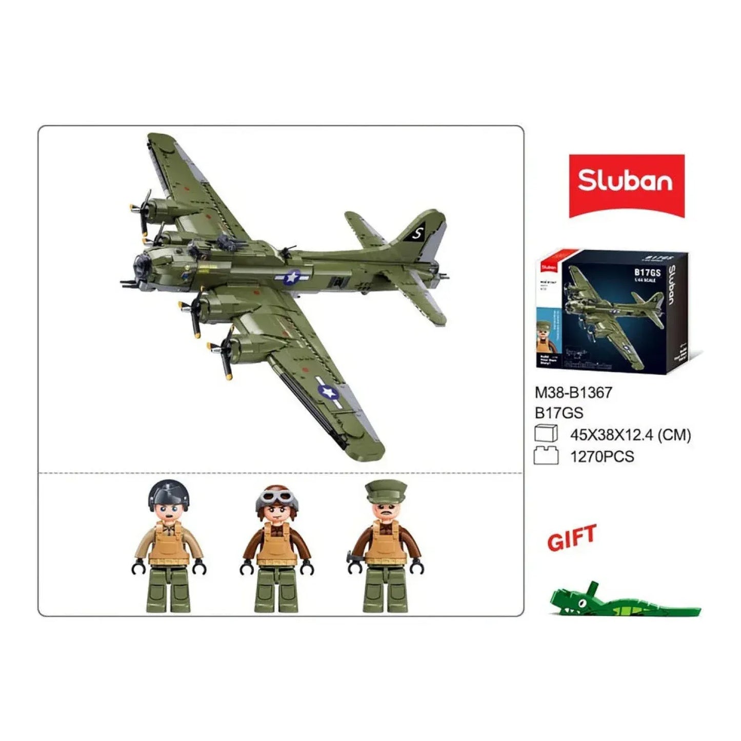 Sluban B1367 Model Kit 1:44 B17 Flying Fortress Heavy Bomber WWII USAAF Army Air Force Military Building Blocks DIY Set Toy  - Image 4