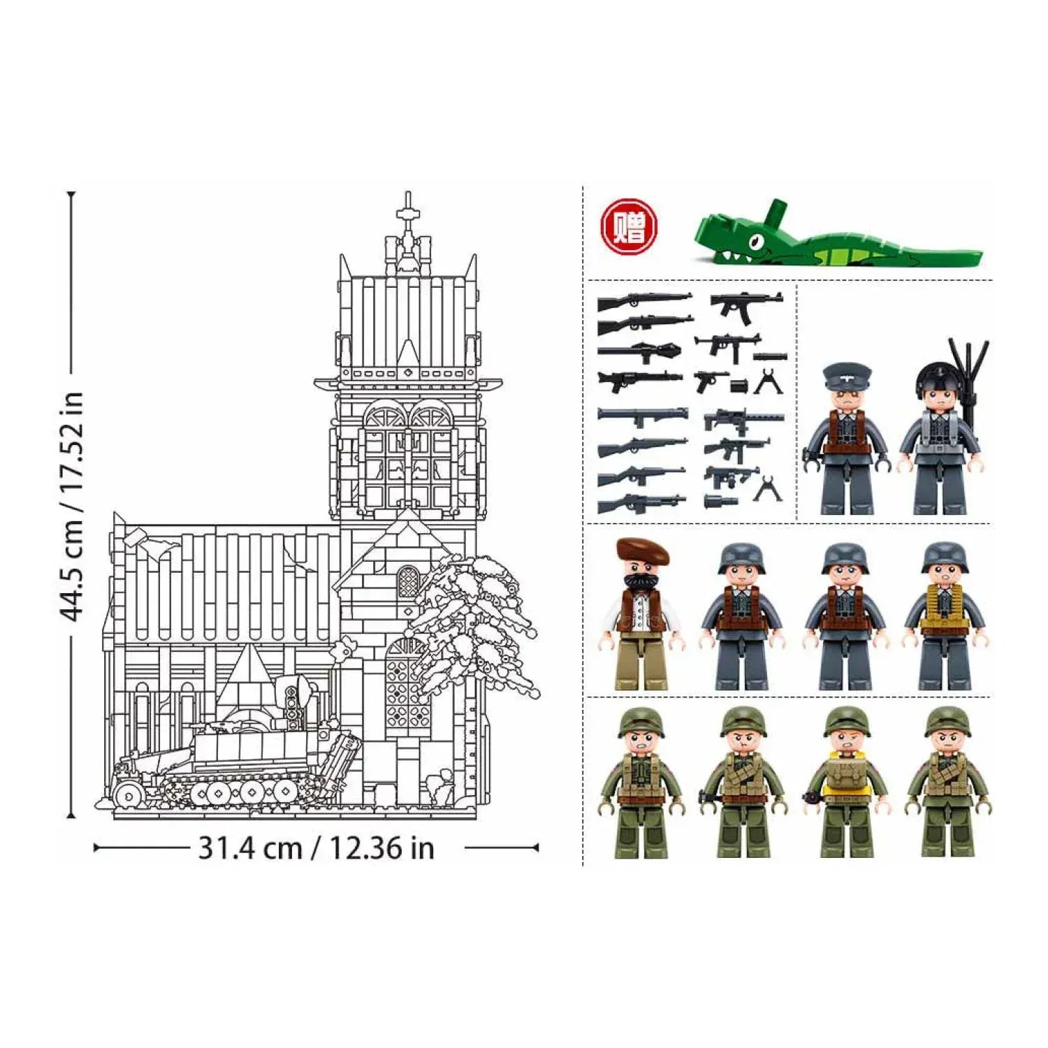 Sluban B1532 Model Kit 44cm Battle Of Sainte Mere Eglise D-Day WWII Paratrooper Army Building Blocks DIY Set Toy - Image 4