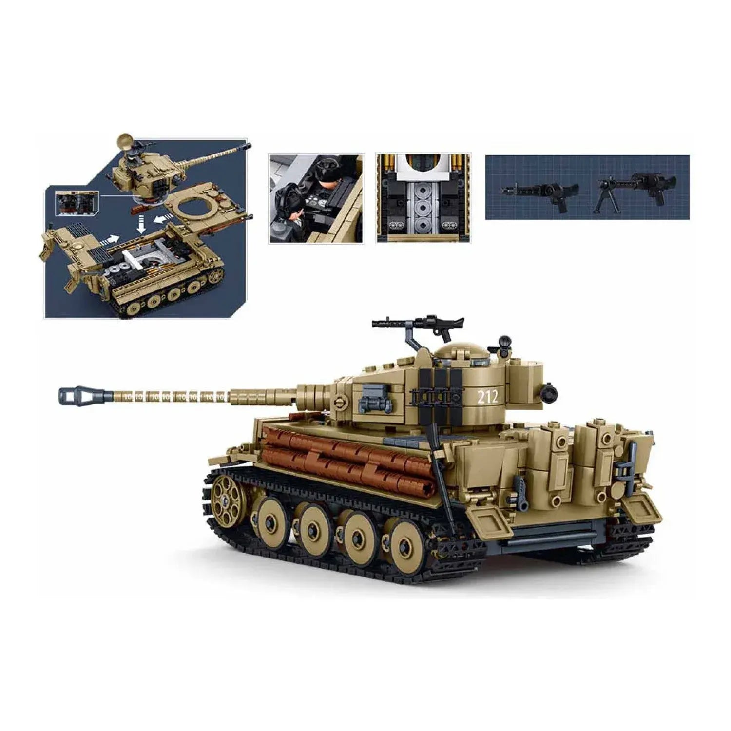 Sluban B1533 Model Kit 1:35 Tiger I Tank German Panzer WWII Army Military Building Blocks DIY Toy Construction Set - Image 3