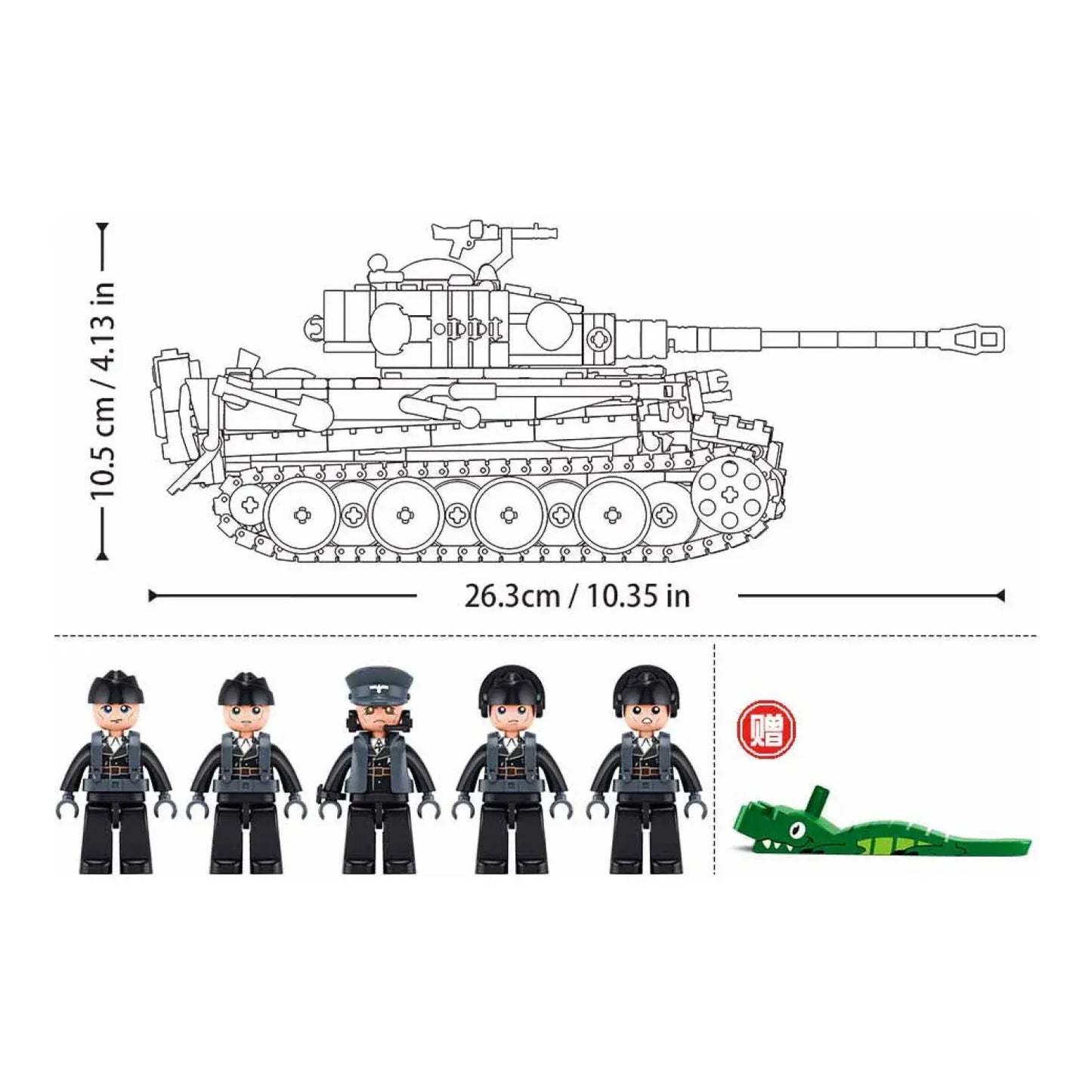 Sluban B1533 Model Kit 1:35 Tiger I Tank German Panzer WWII Army Military Building Blocks DIY Toy Construction Set - Image 4