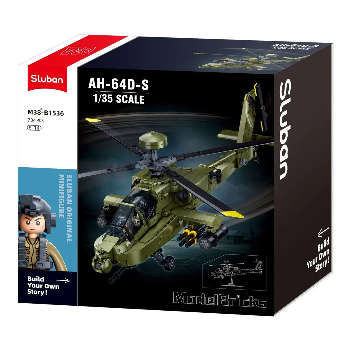 Sluban B1536 Model Kit 1:44 AH-64D Apache Attack Helicopter Chopper Gunship Army Military Air Force Blocks DIY Set Toy  - Image 2